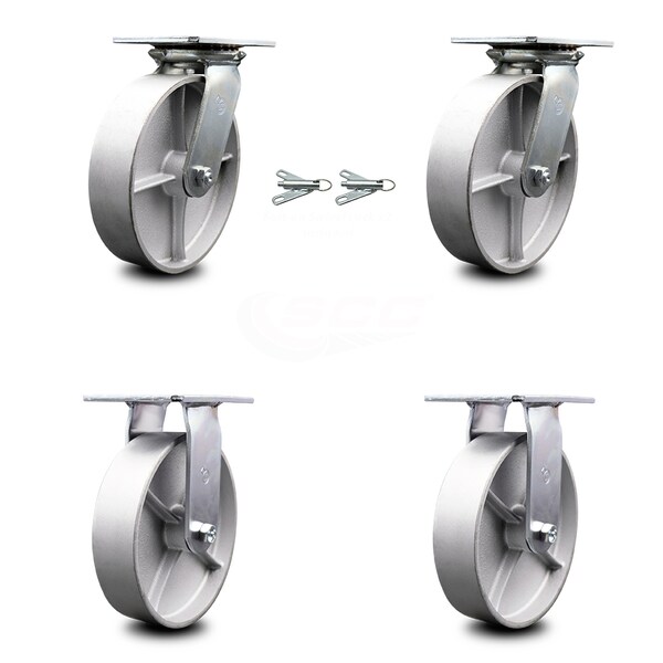 8 Inch Semi Steel Caster Set with Ball Bearing 2 Swivel Lock and 2 Rigid SCC